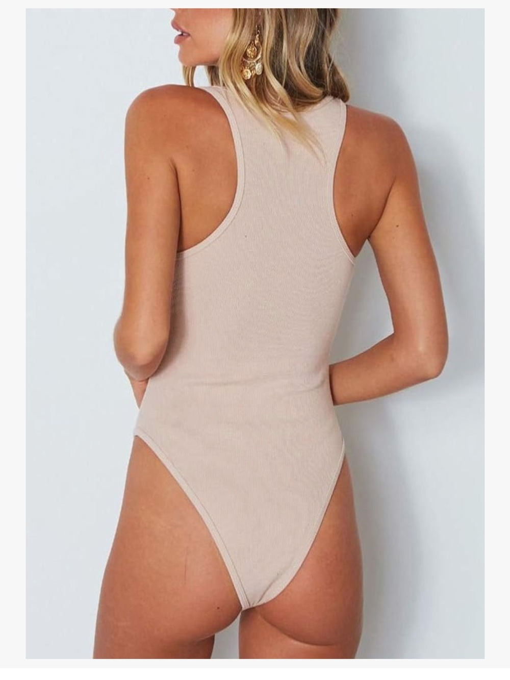 ReoRia Beige Ribbed Button-Front Tank Bodysuit - Picture 9 of 9